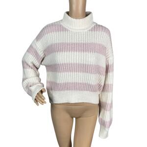 Pink Rose NWT Lilac Stripe Plush Knit Mock Neck Pullover Sweater SZ L